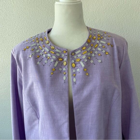 Alfred Dunner Woman’s Open Front Jacket Lilac Beaded SZ 14 - Picture 3 of 15